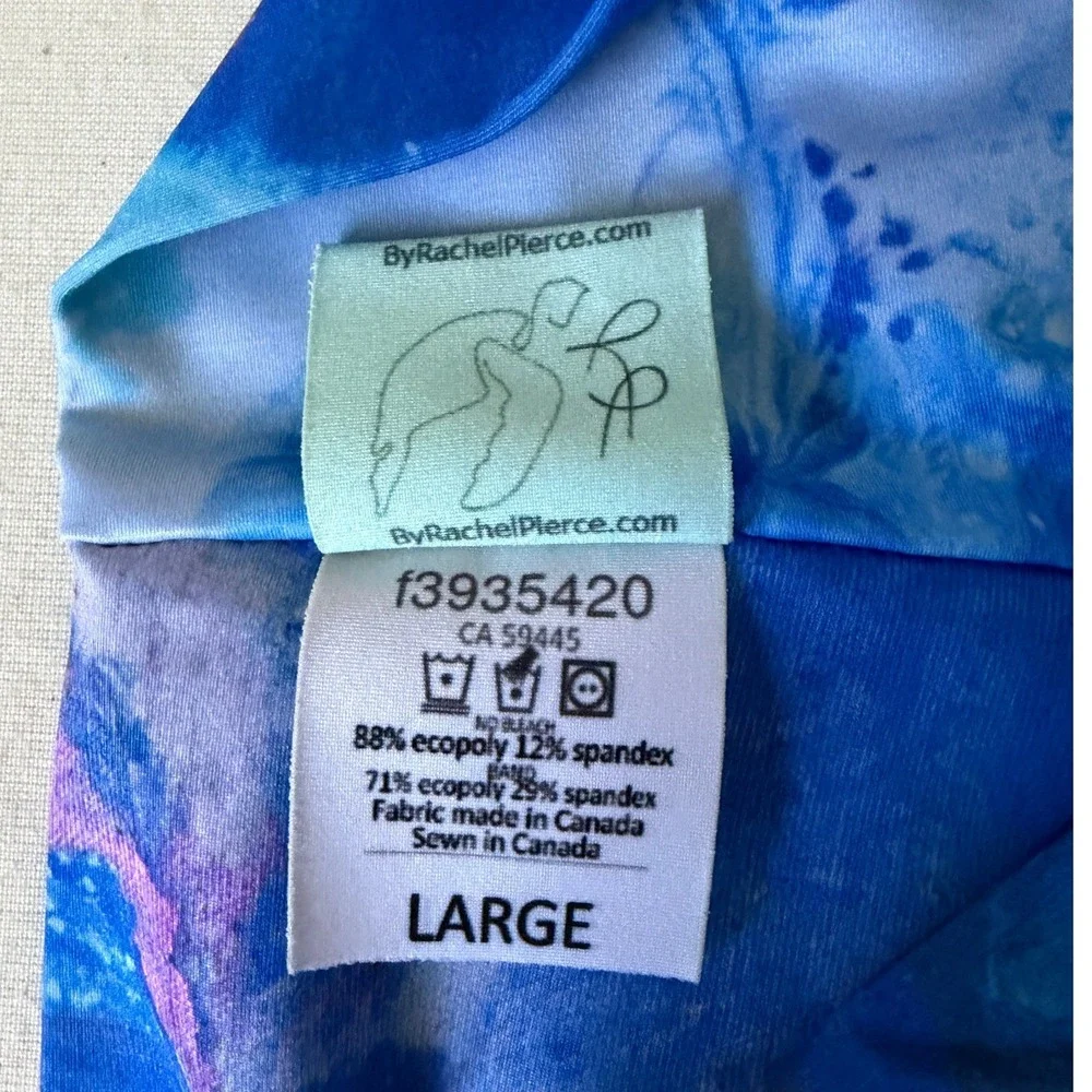 By Rachel Pierce Blue Fluid Art Activewear Set Crop Top Leggings Large